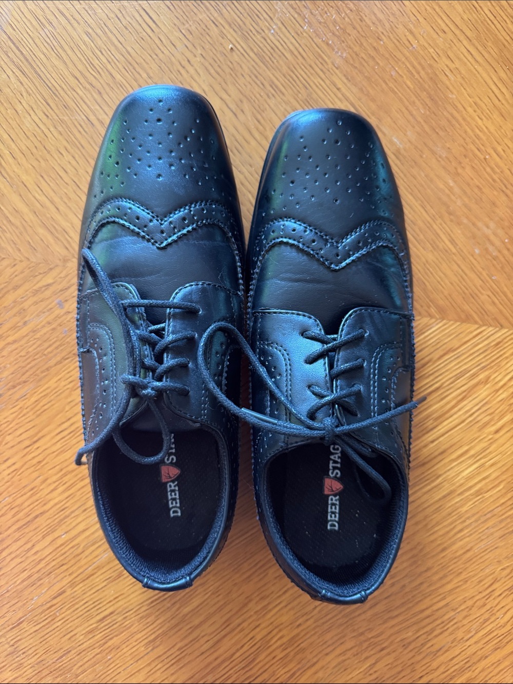 Deer Stags Black Kids Brogue Lace-Up Shoes